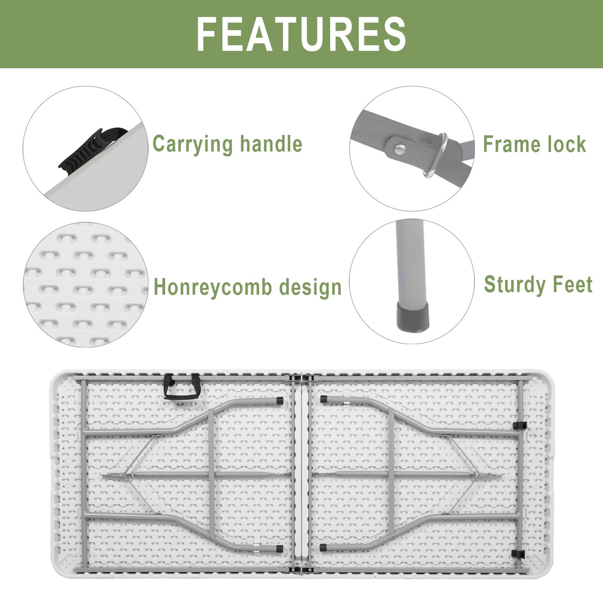 6FT Plastic Folding Table with Lock and Handle V680