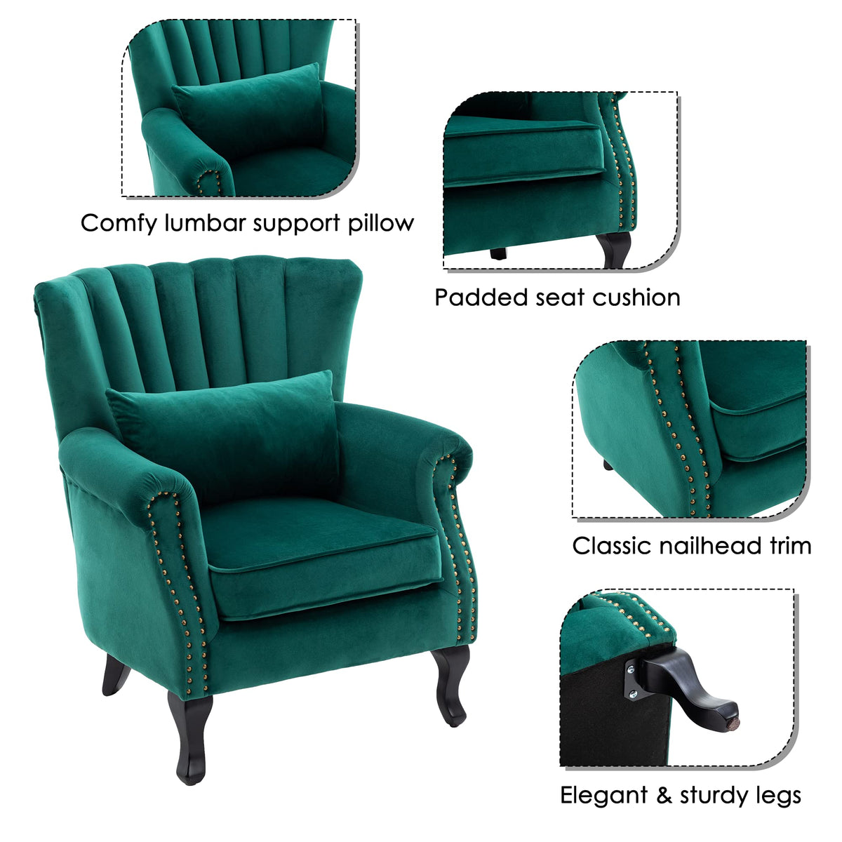 Velvet Green Accent Chairs Set of 2 T21875