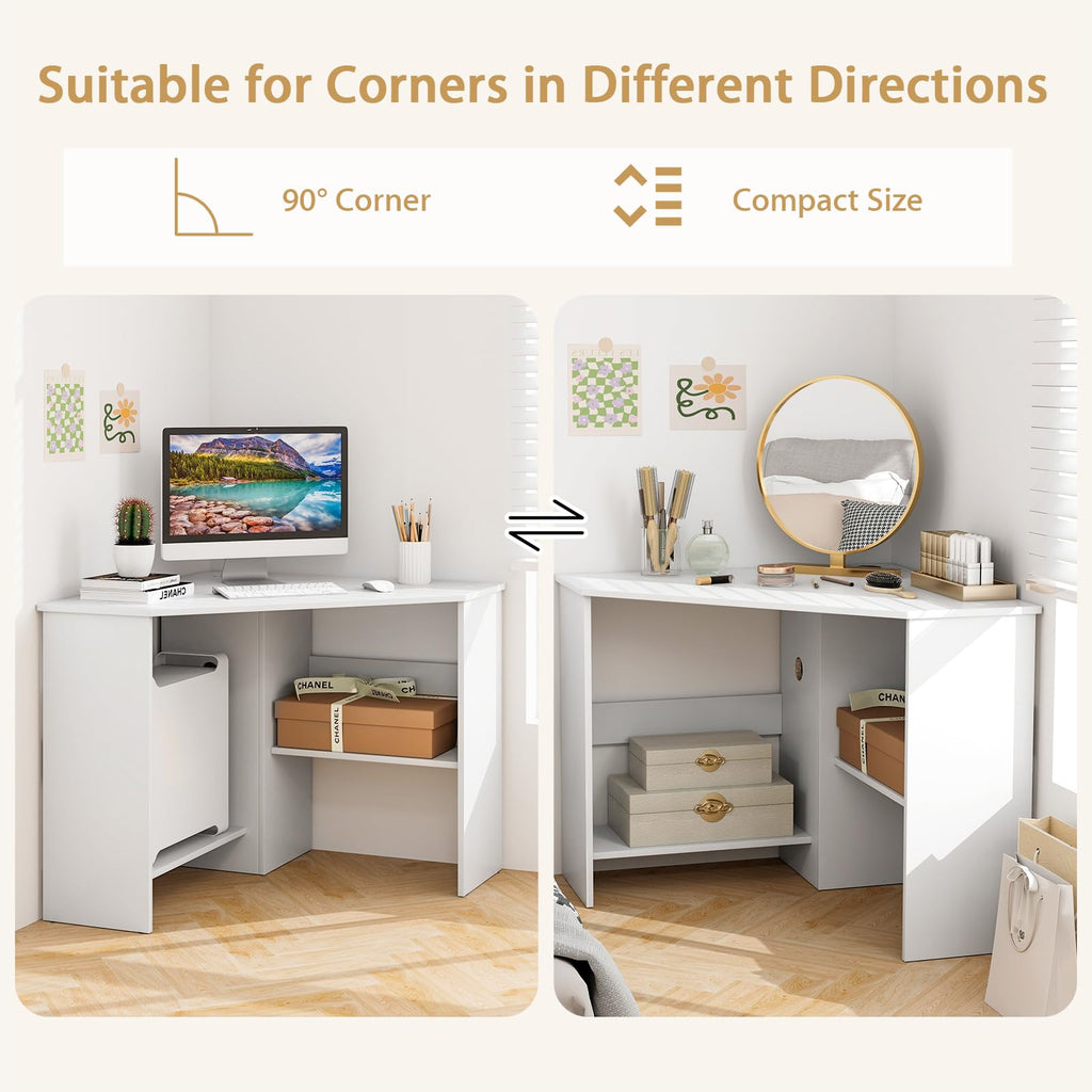 White Compact Corner Desk W10004
