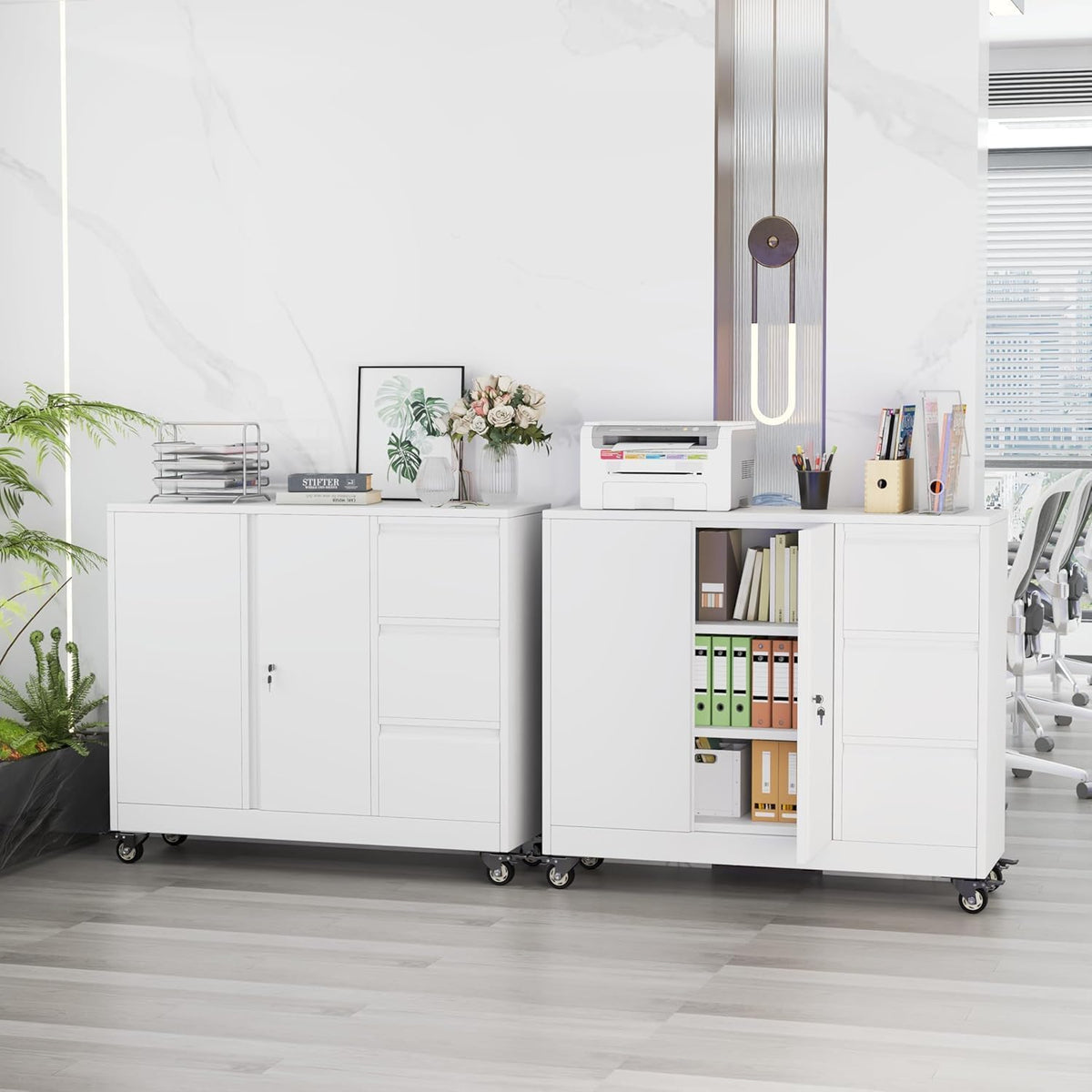 47" H 3 Drawer White Rolling Metal File Cabinet L85817