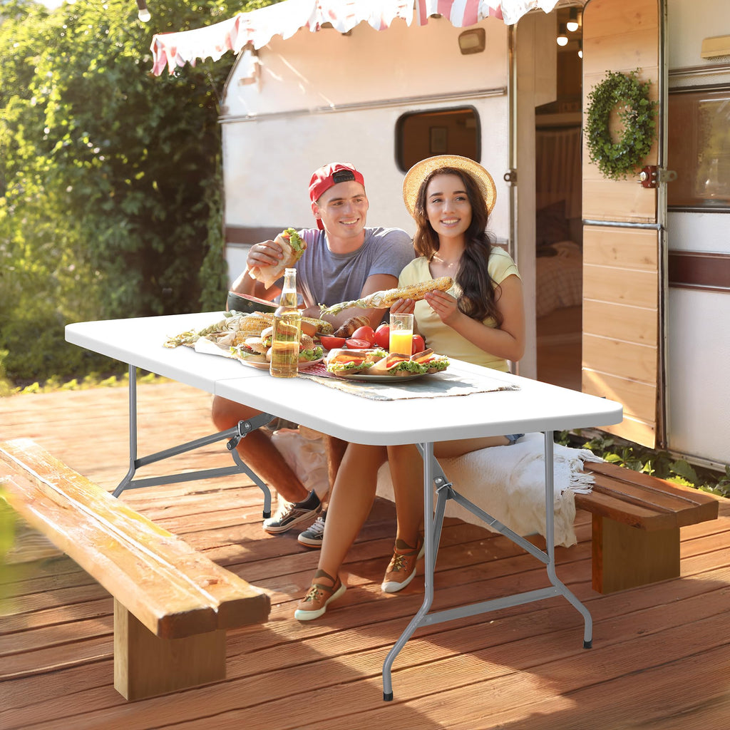 6 ft Heavy Duty Plastic Folding Table with Steel Legs, White T1940