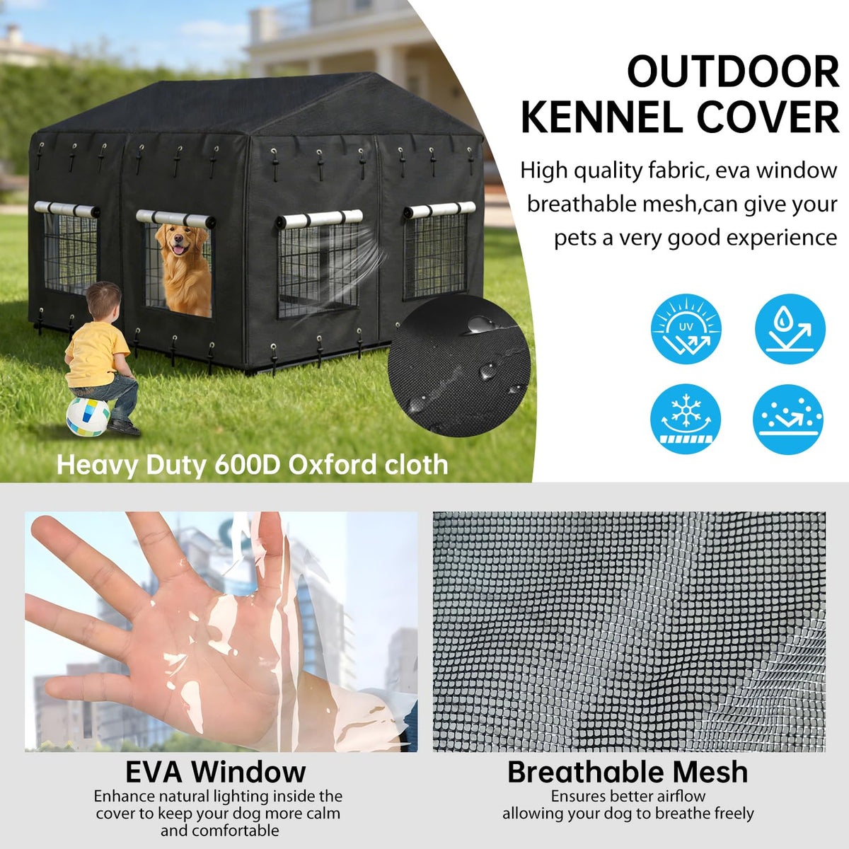 Waterproof Dog Kennel Cover with Transparent Window X18858