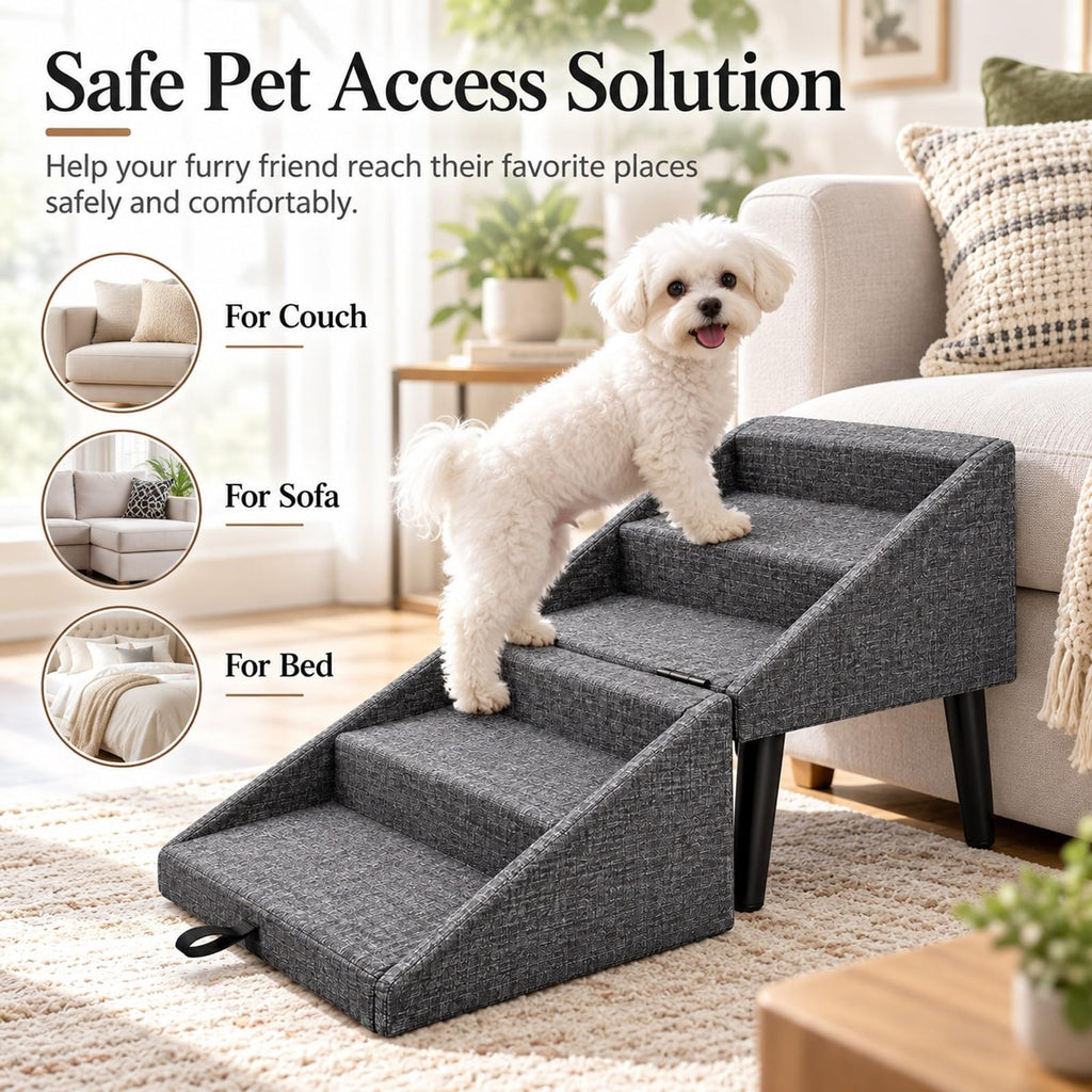 Foldable Dog Stairs Ottoman 2 in 1 Pet Steps with Storage L8496