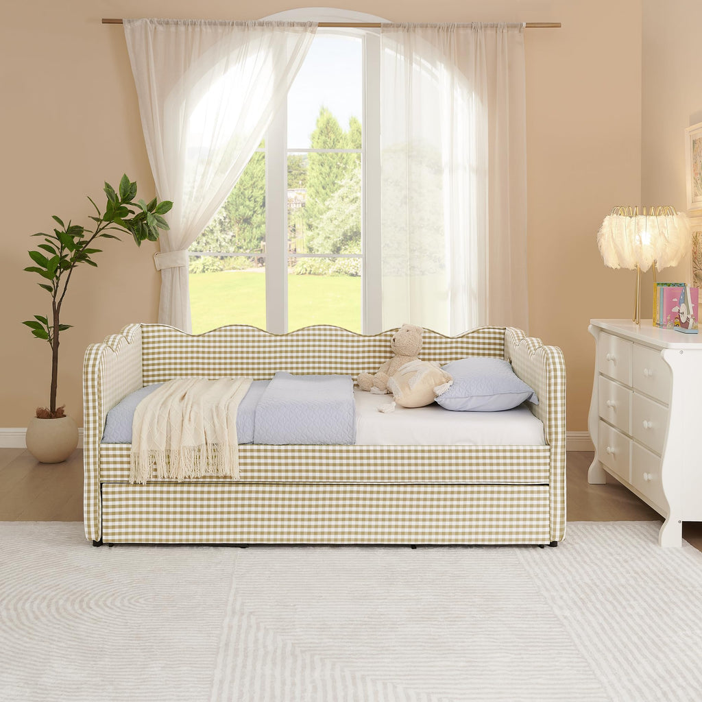 Twin Size Gingham Daybed with Trundle and USB Ports K6766