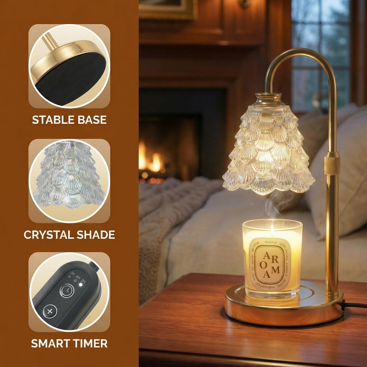 Candle Warmer Lamp with Timer & Dimmer, Adjustable Height, Gold K986007