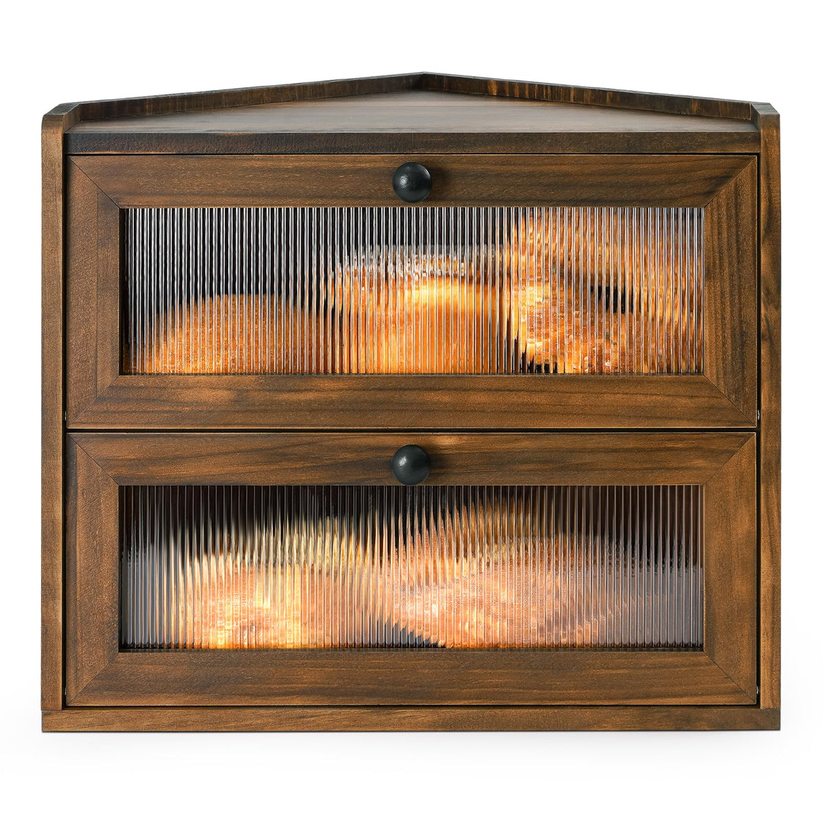 Large 2 Tier Wooden Bread Box with Acrylic Window H626508