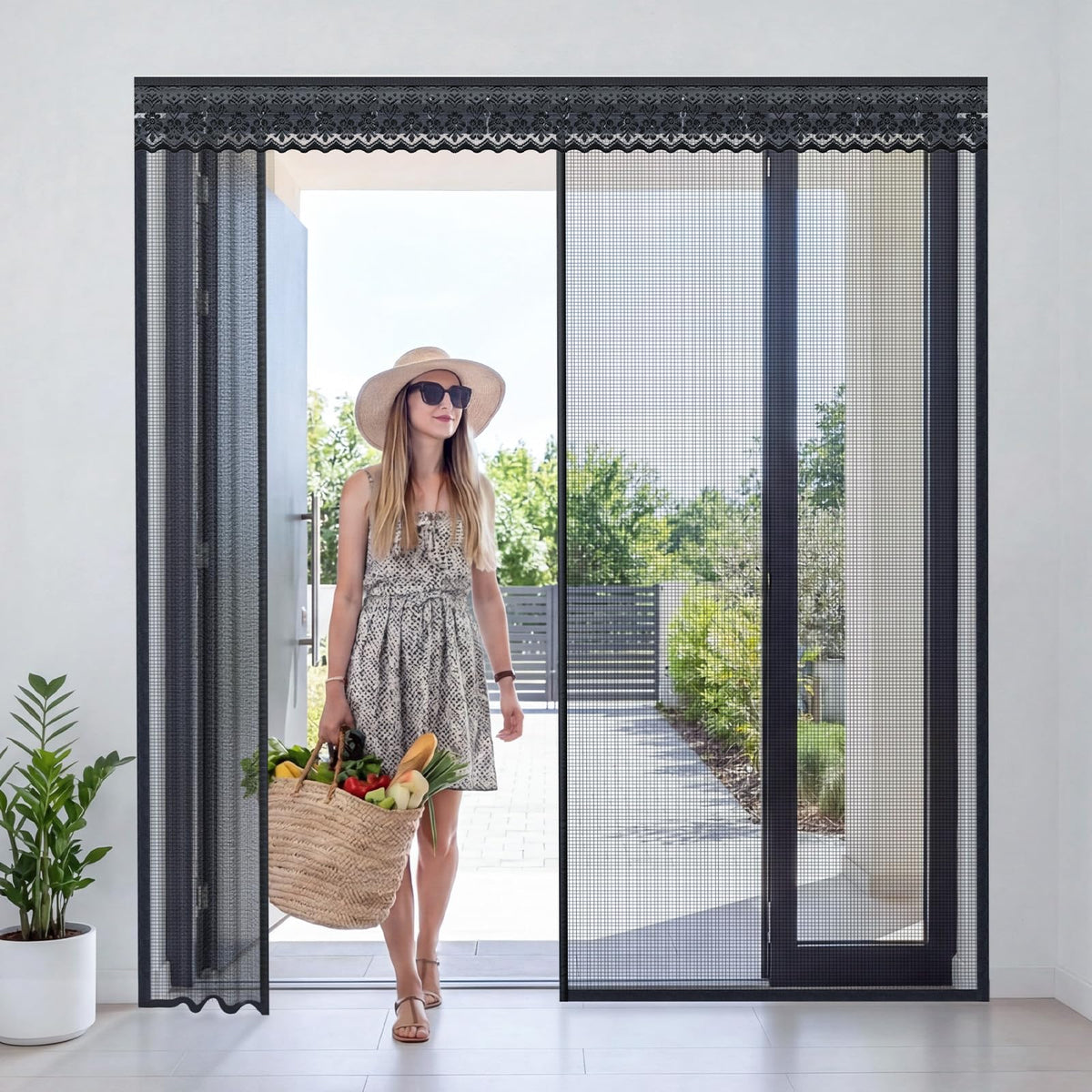 72x80 Inch Retractable Magnetic Screen Door Z1455