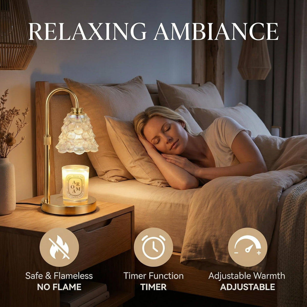 Candle Warmer Lamp with Timer & Dimmer, Adjustable Height, Gold K986007