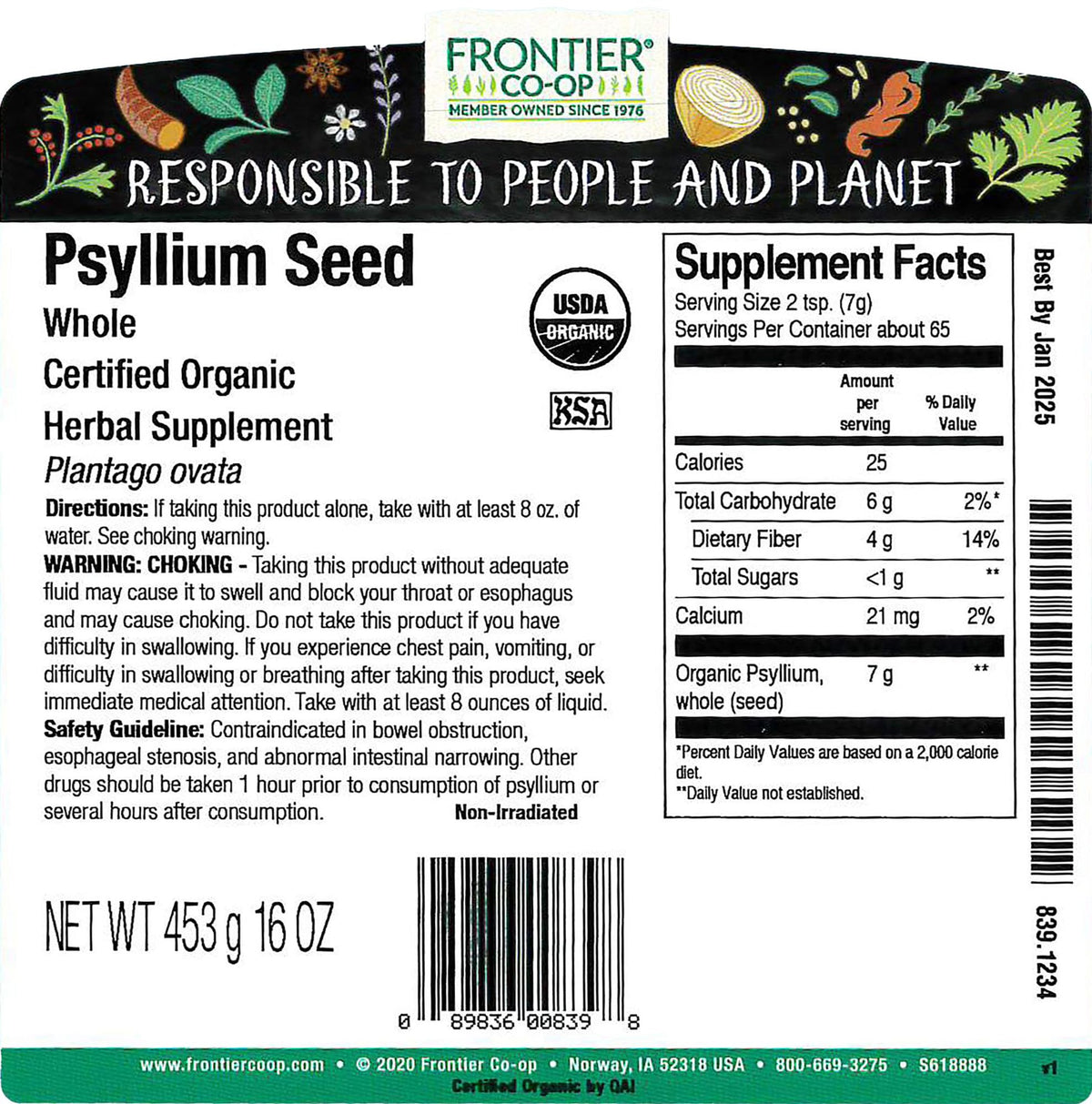 Organic Whole Psyllium Seed 1lb E79319