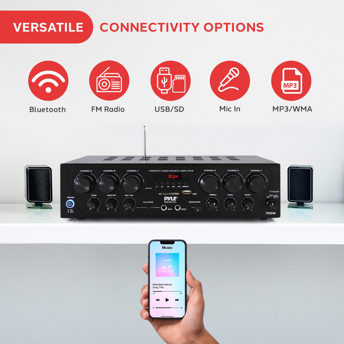 6 Channel 750 Watt Bluetooth Wireless Home Amplifier T899