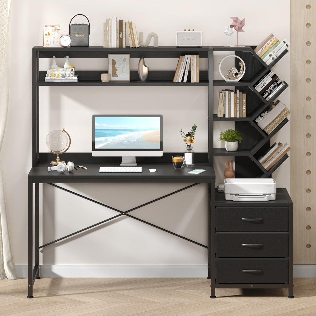 52" Computer Desk with Bookshelf, 3 Drawers & Hutch D2885