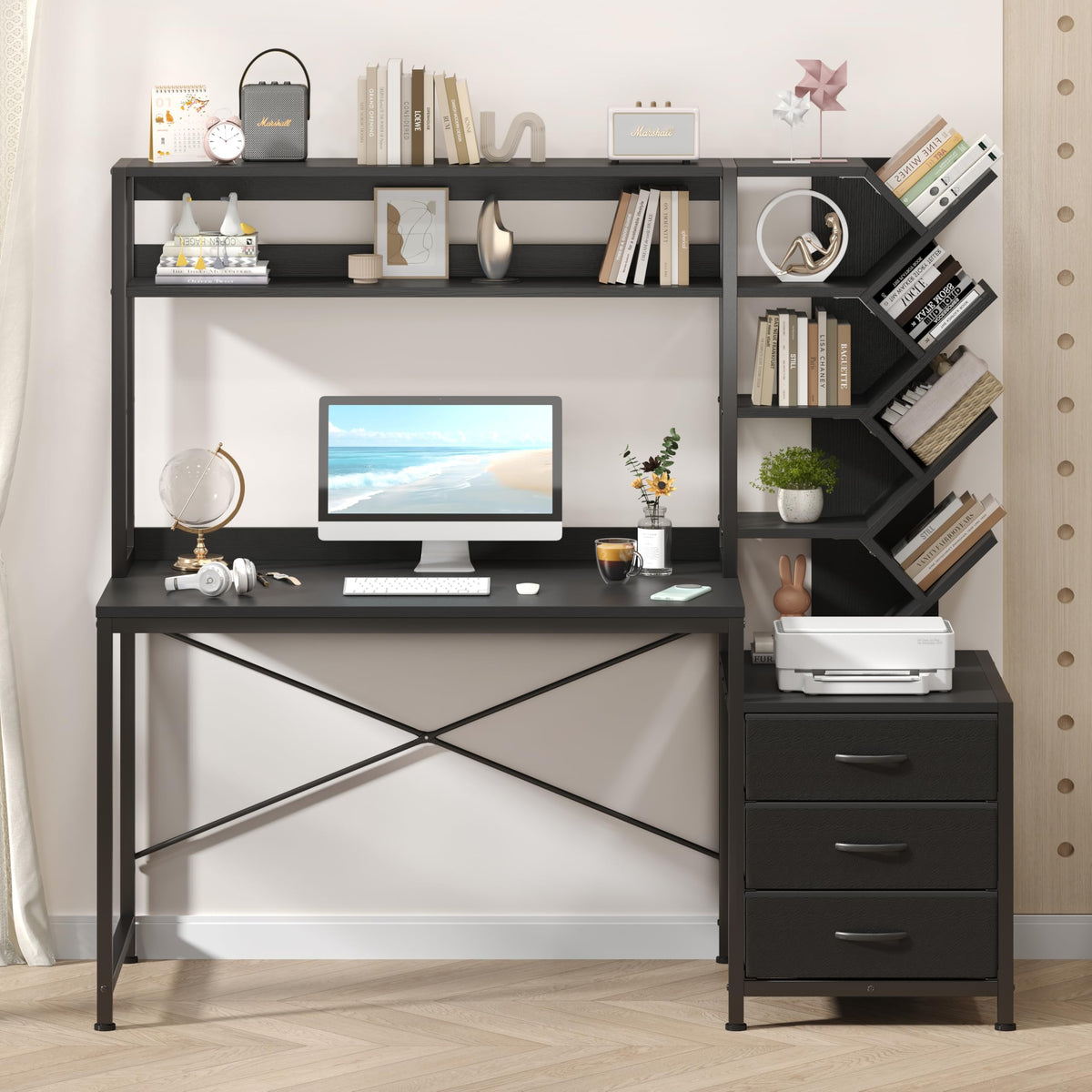 52" Computer Desk with Bookshelf, 3 Drawers & Hutch D2885