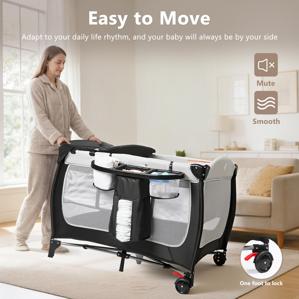 4 in 1 Portable Pack and Play Bassinet, Black S576