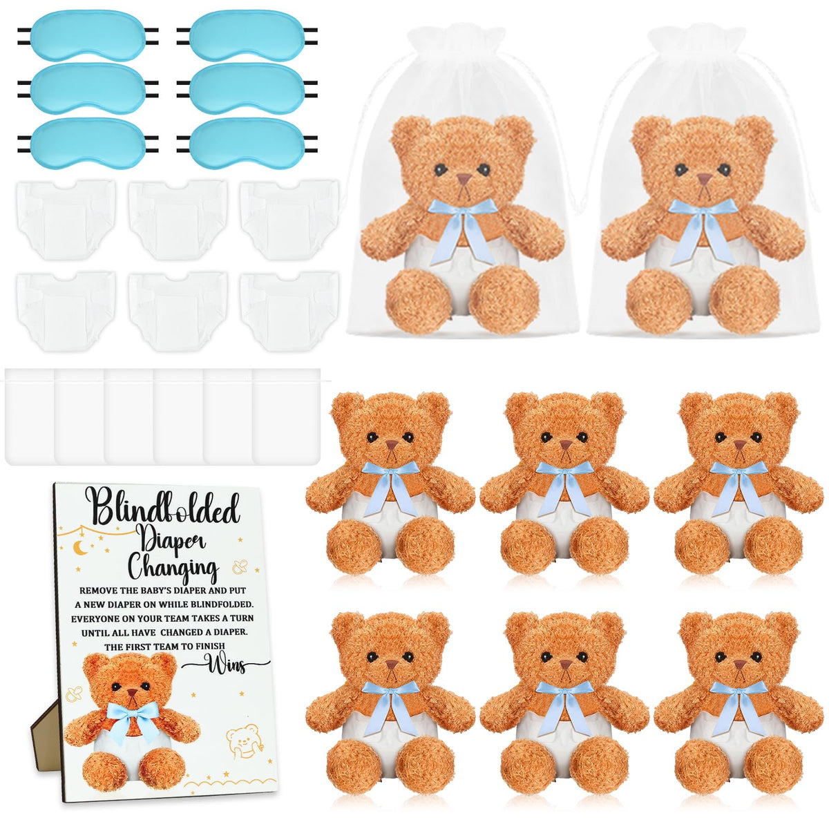 25 Pack Baby Shower Games Blindfold Diaper Changing Kit M1678