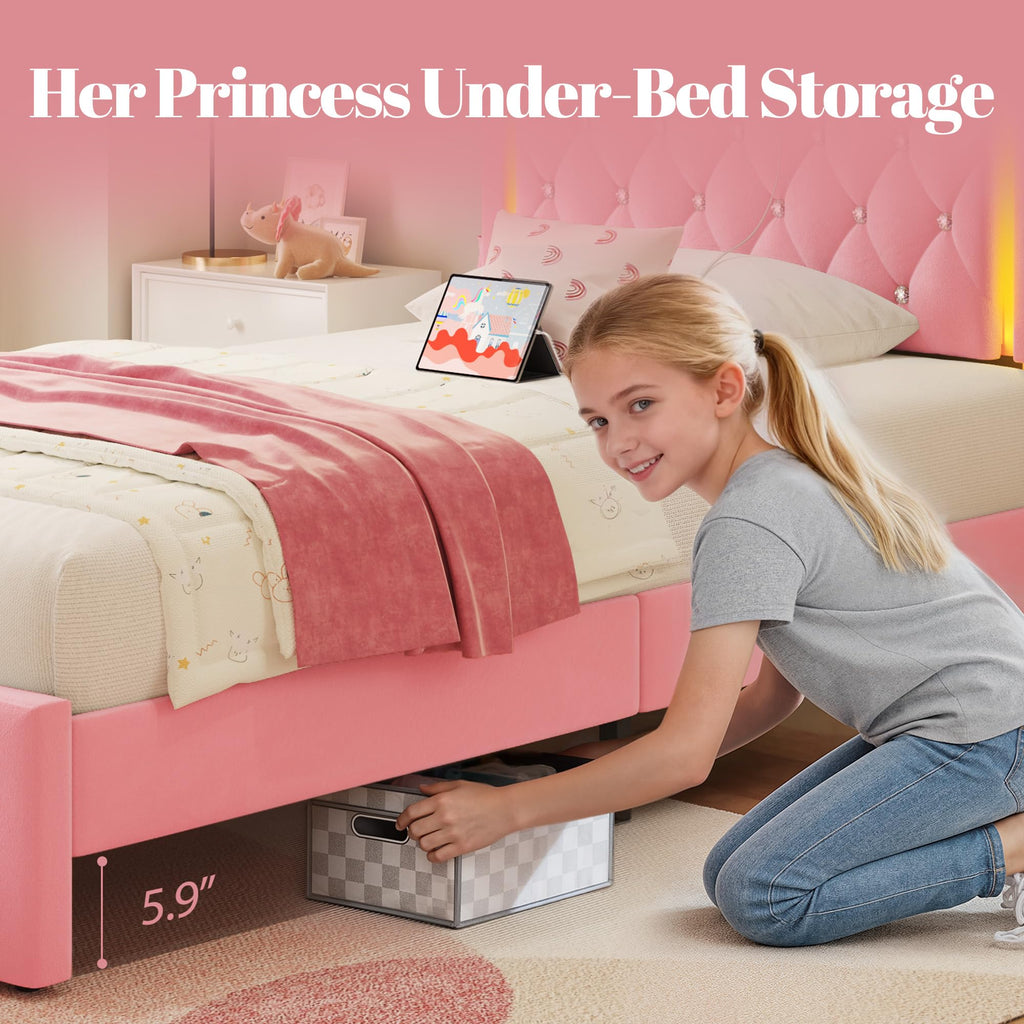 Twin Bed Frame with Adjustable Velvet Upholstered Headboard and Storage Drawers Z179