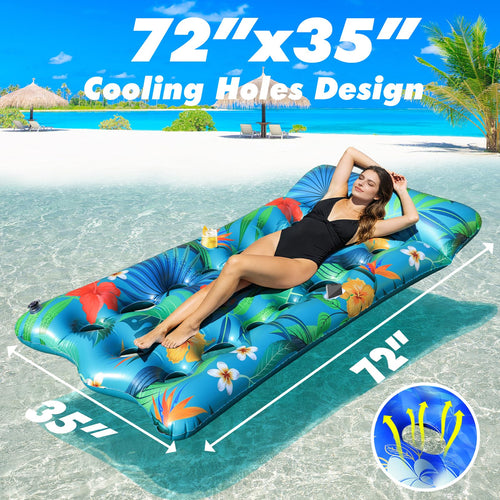 2 PCS Pool Floats Lounger with Headrest and Cup Holders D2139