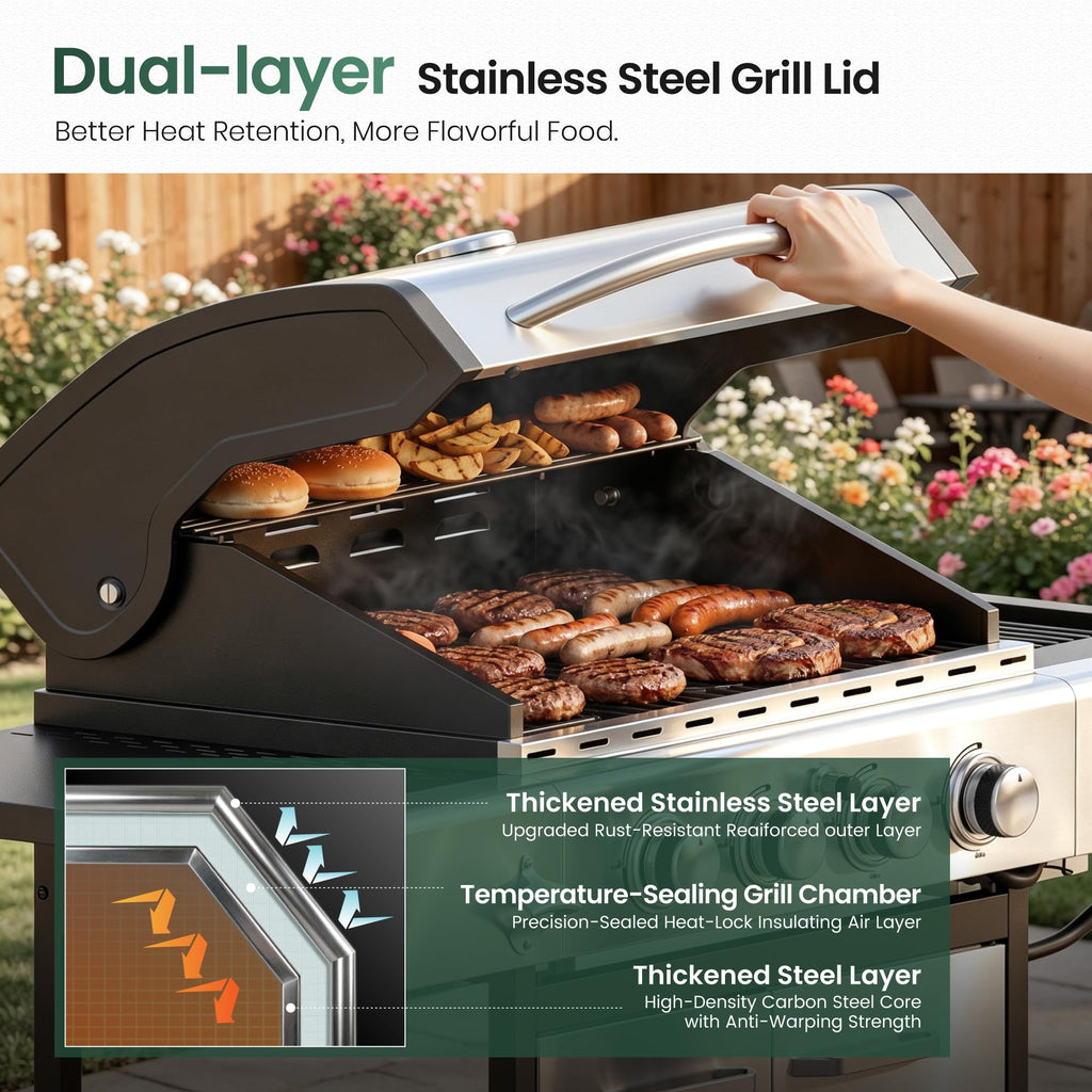 4 Burner Propane Gas Grill with Infrared Side Burner N8031