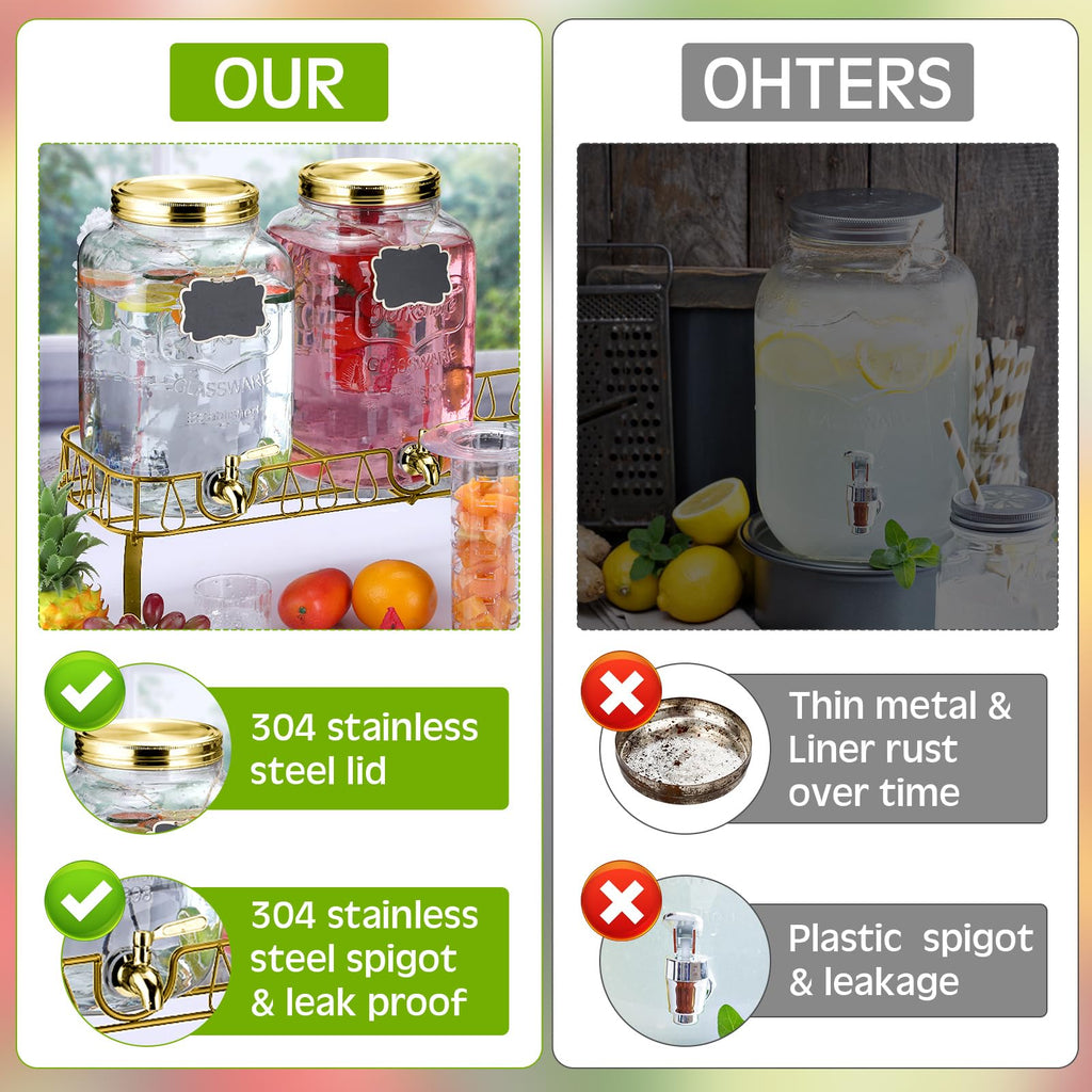 3 Pcs 2.5 Gallon Glass Beverage Dispensers with Stand U873487