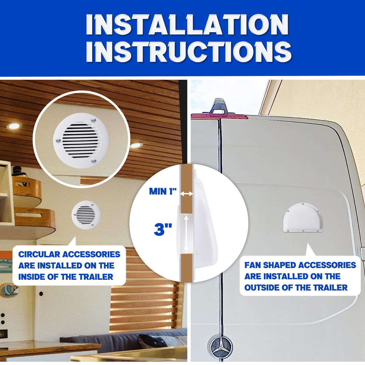 Trailer RV Sidewall Exhaust Vent Fan Kit with Cover, 2 Pack T7001