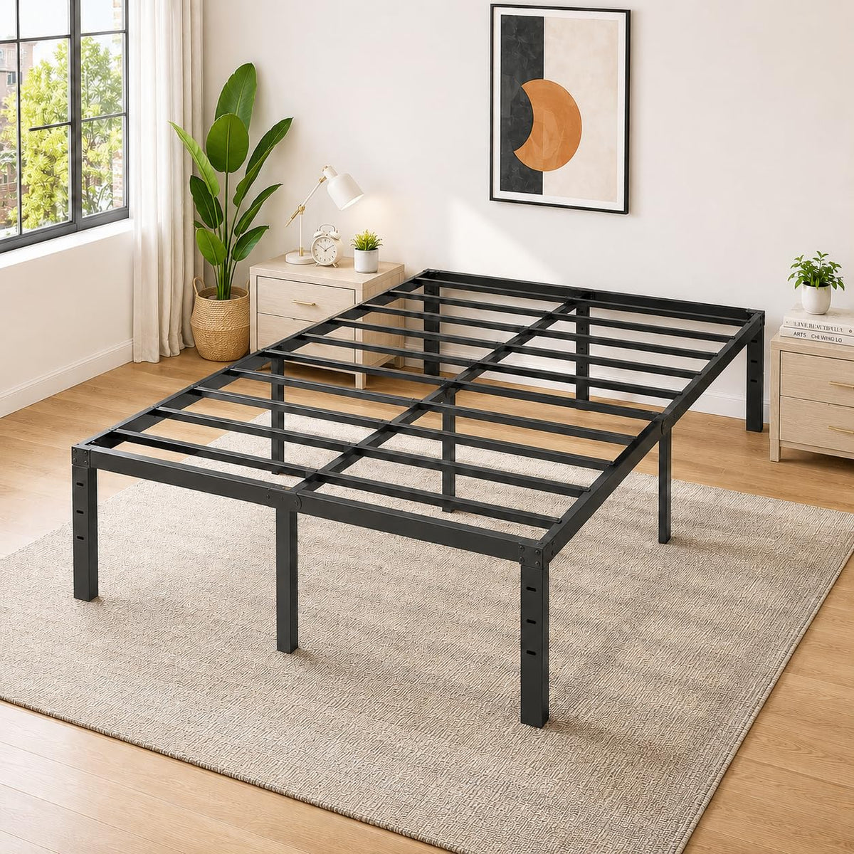 14 Inch Queen Metal Platform Bed Frame with Underbed Storage K525