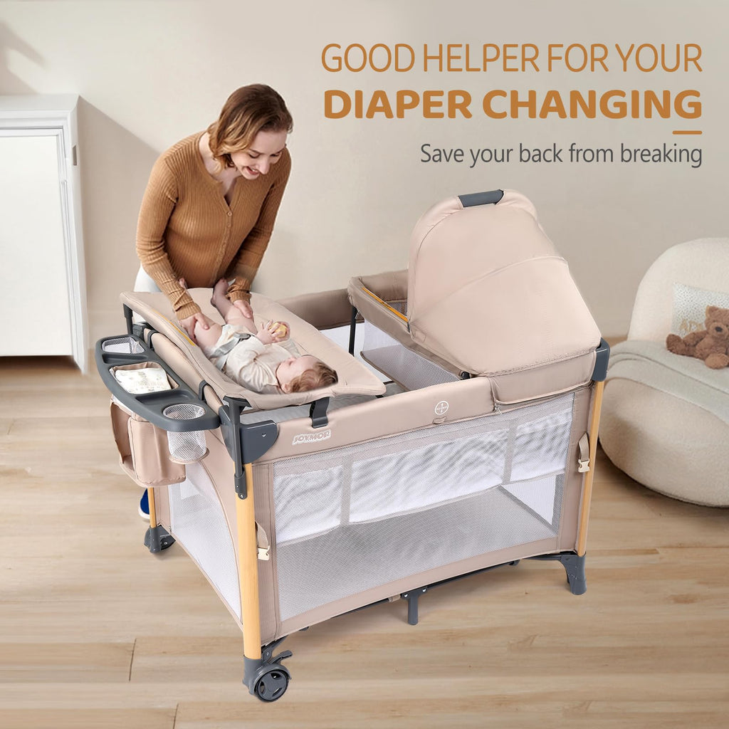 7 in 1 Bedside Bassinet with Changing Table, Storage Shelf, Mattress N7331