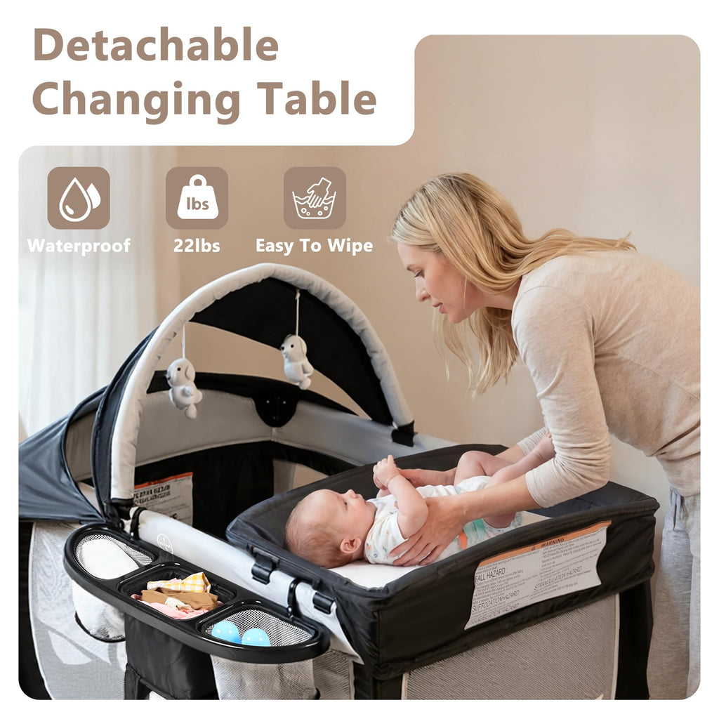 4 in 1 Portable Pack and Play Bassinet, Black S576