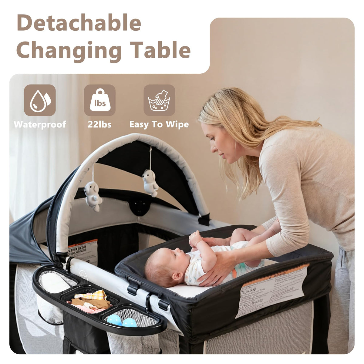 4 in 1 Portable Pack and Play Bassinet, Black S576