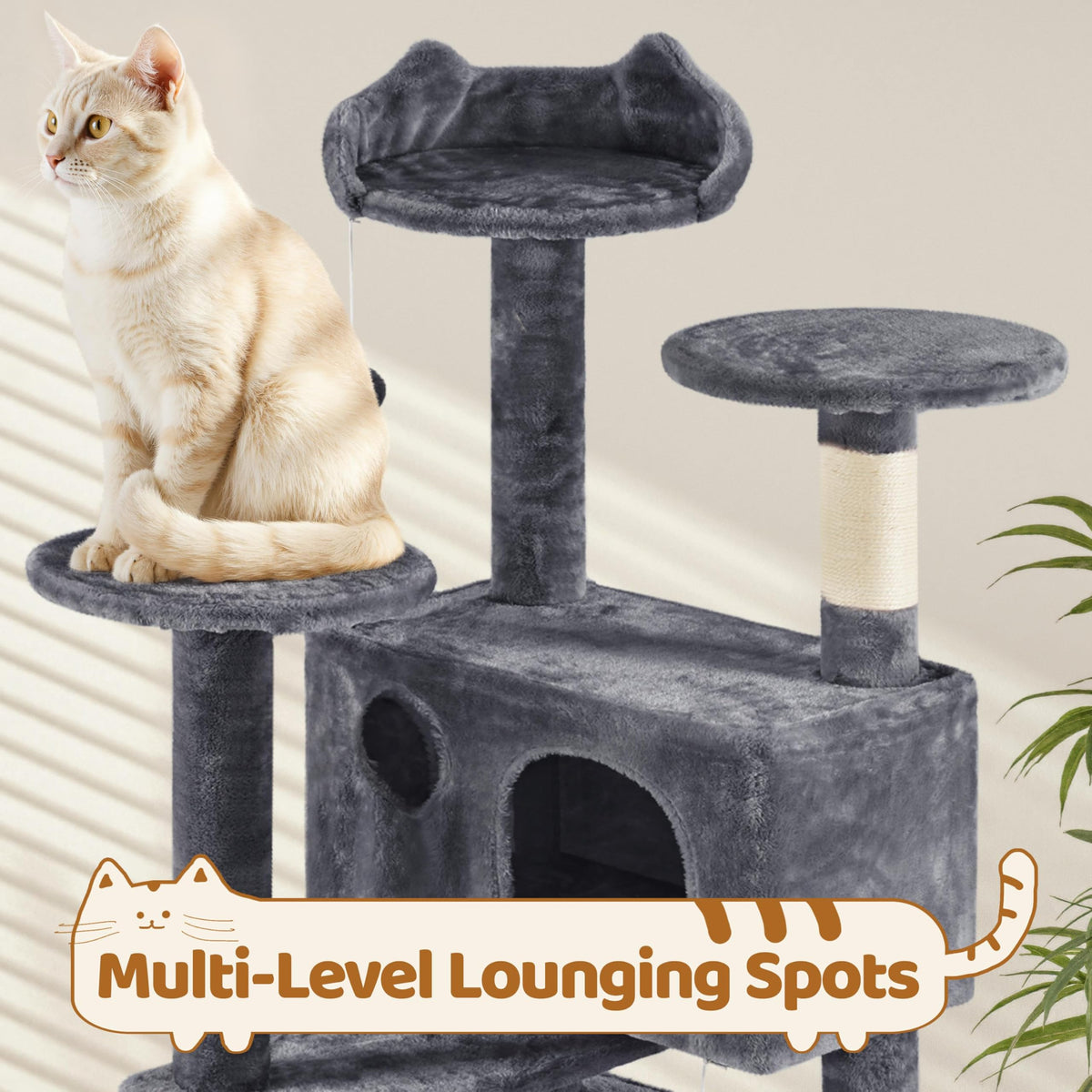 70in Multi-Level Cat Tree with Sisal Scratching Posts V6183