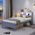 Twin Wood Platform Bed with Storage Headboard and Charging Station P694
