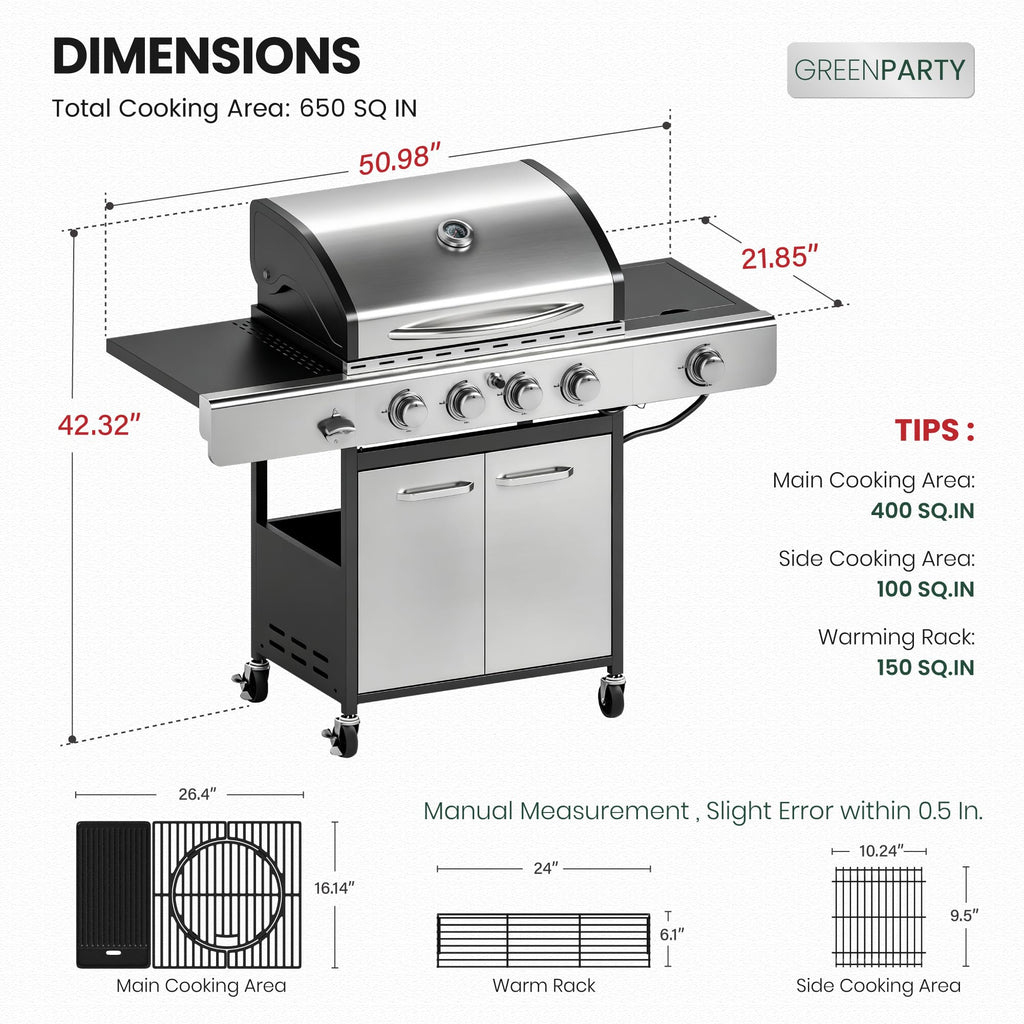 4 Burner Propane Gas Grill with Infrared Side Burner N8031