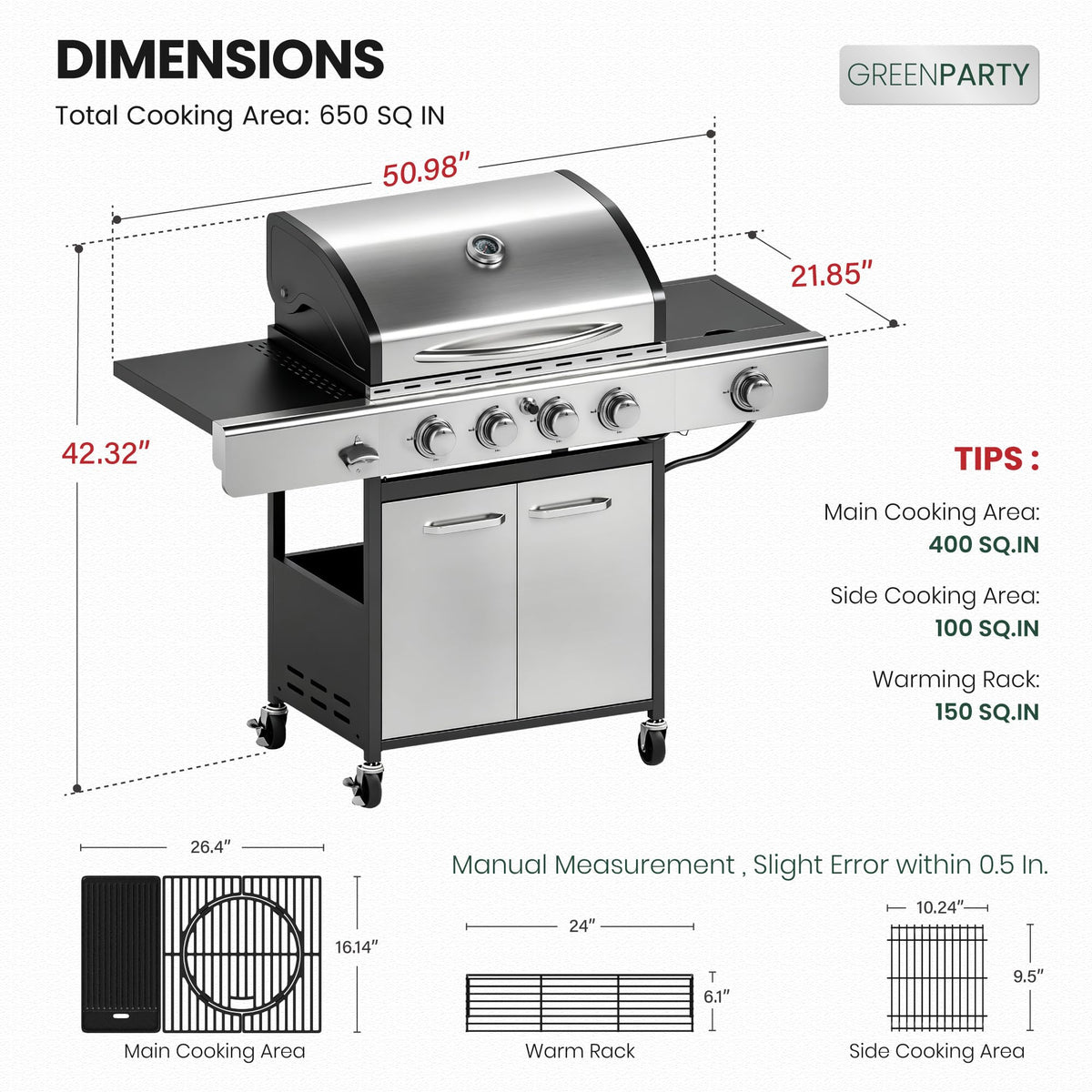 4 Burner Propane Gas Grill with Infrared Side Burner N8031