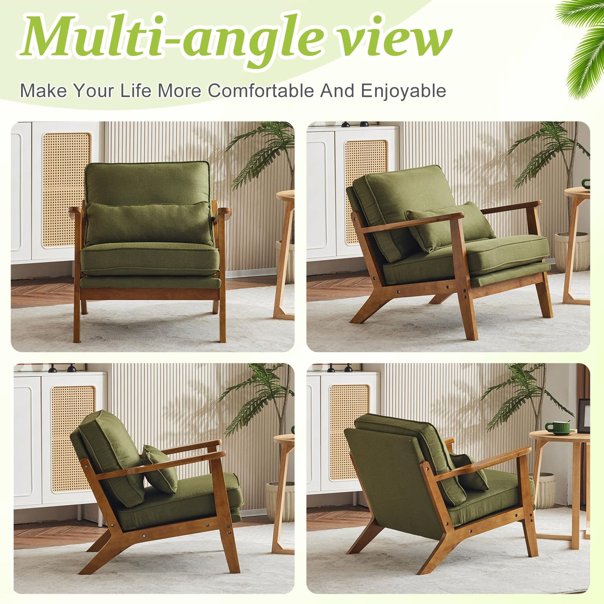 Green Linen Fabric Upholstered Accent Chair Set of 2 N716