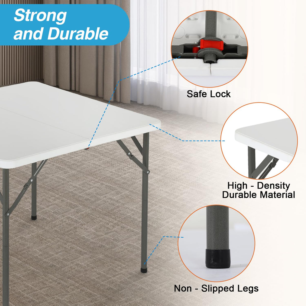 34" White Portable Plastic Folding Table W450