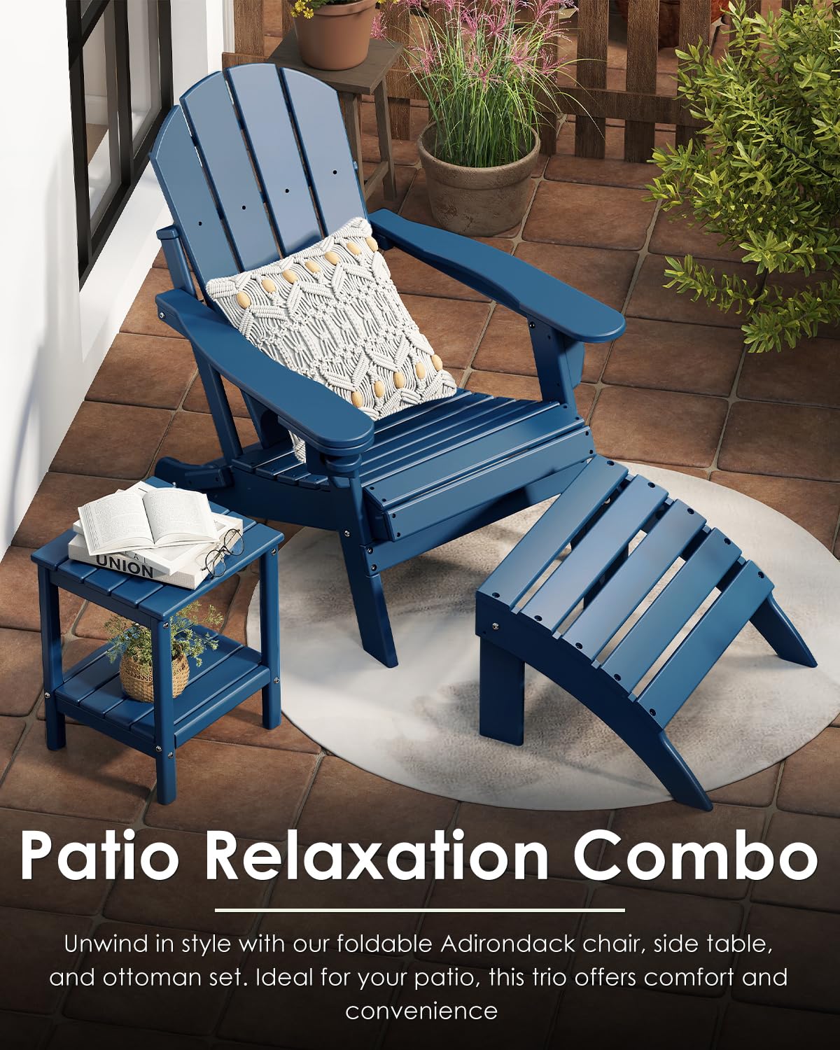 Folding Adirondack Chairs Set of 2 Blue J160492