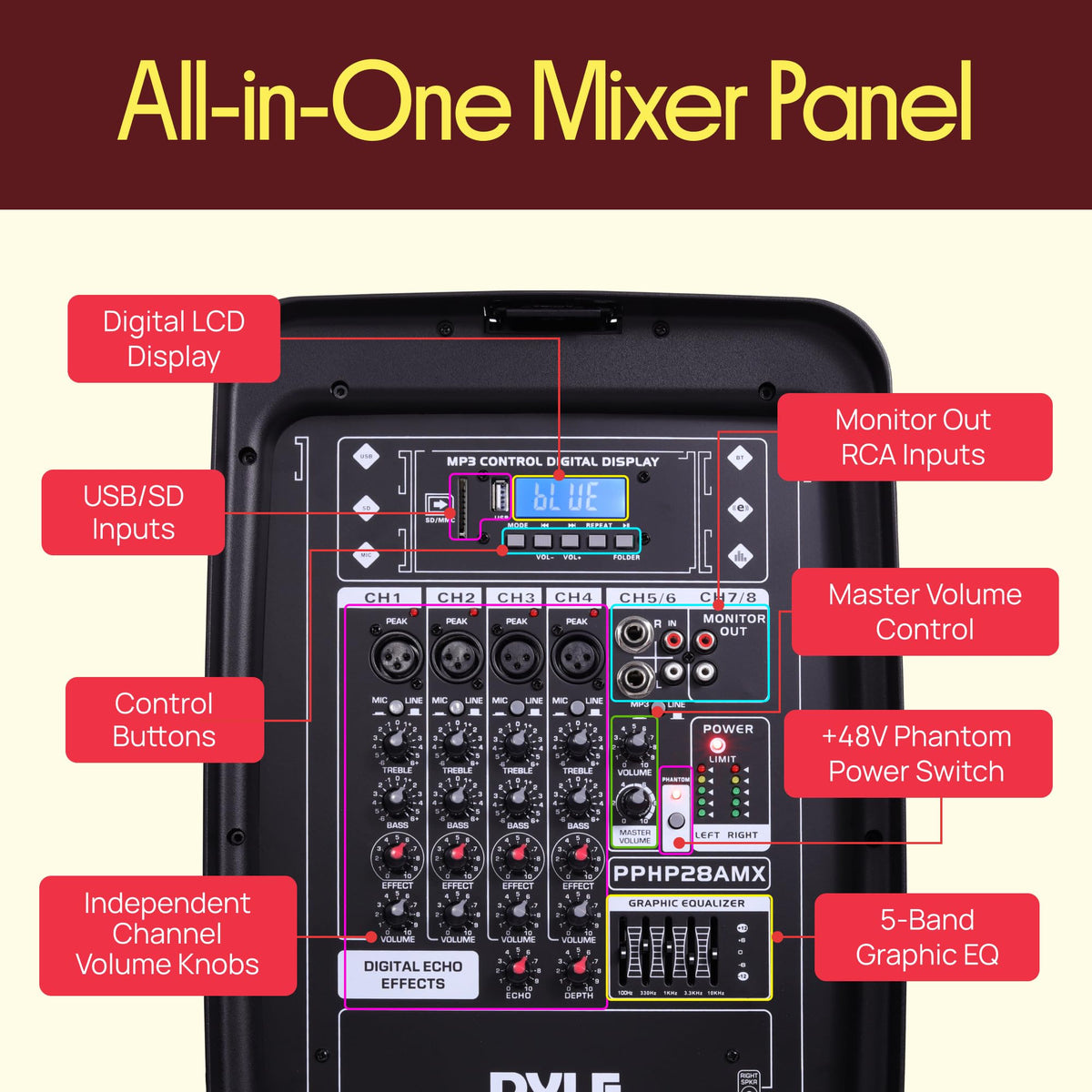 300 W Portable Wireless Bluetooth PA Speaker DJ Mixer Bundle J24945