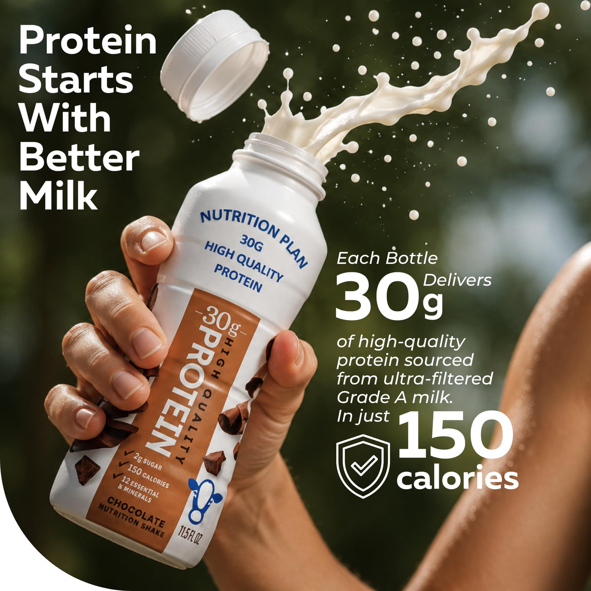 High-Protein Ready to Drink Shake – 30g Milk Protein, 150 Calories, 2g Sugar – Lactose Free, Chocolate, 11.5 fl oz (12 Pack) H516