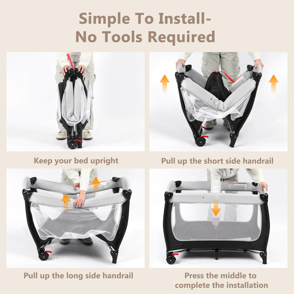 4 in 1 Portable Pack and Play Bassinet, Black S576