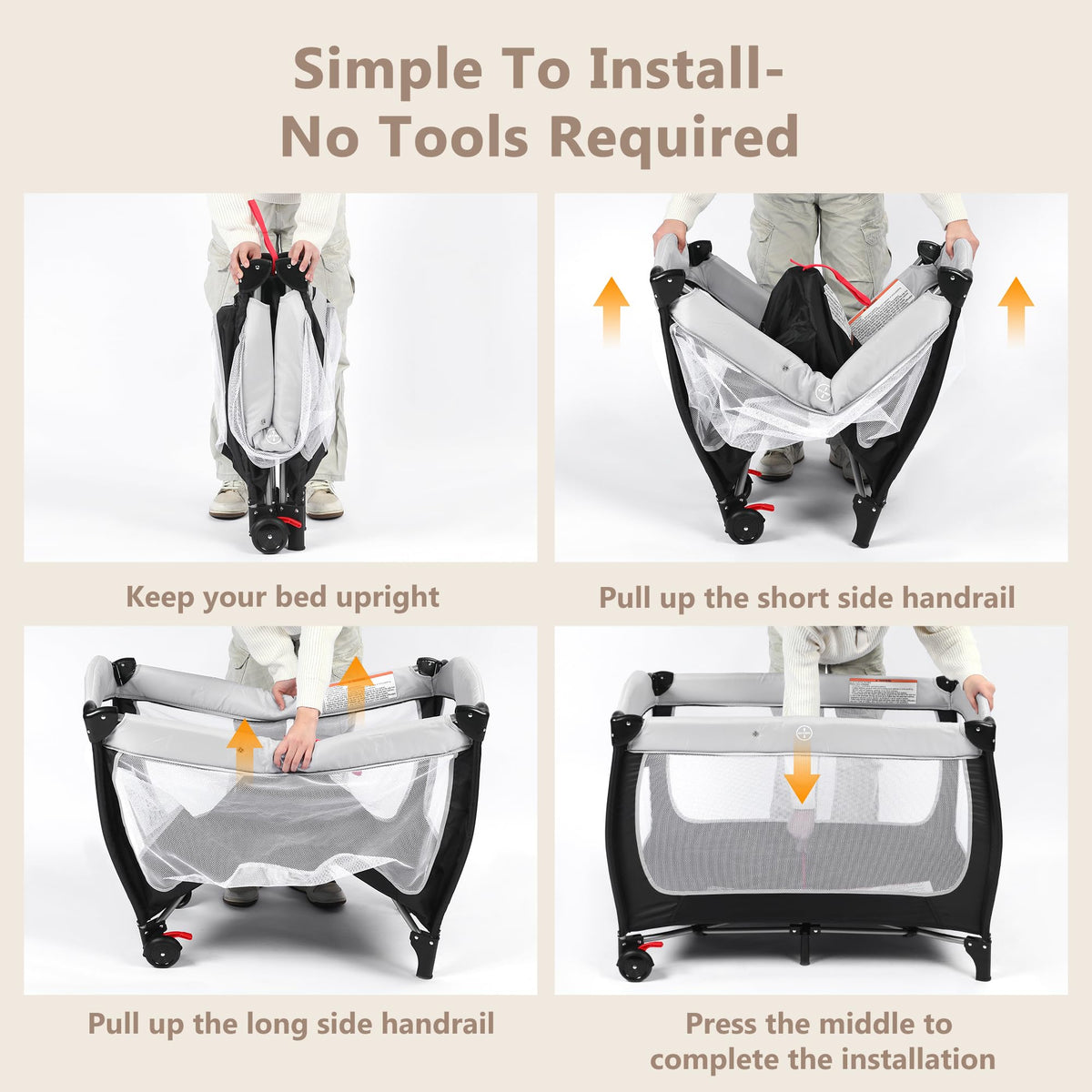 4 in 1 Portable Pack and Play Bassinet, Black S576