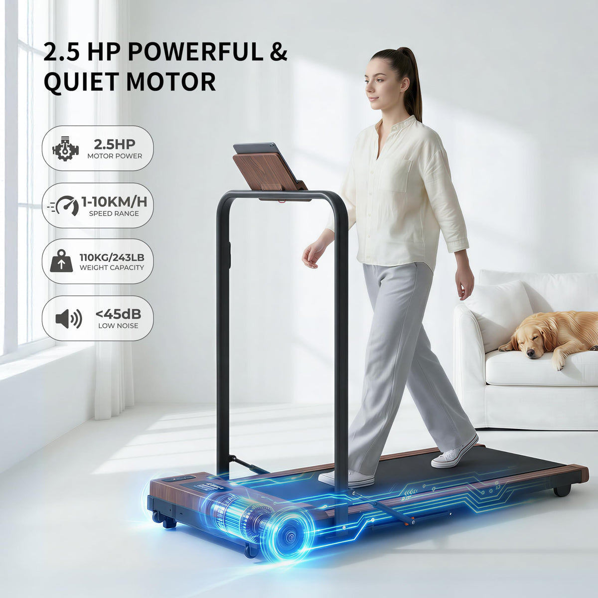 2 in 1 Under Desk Treadmill 2.5HP Portable Treadmill X813