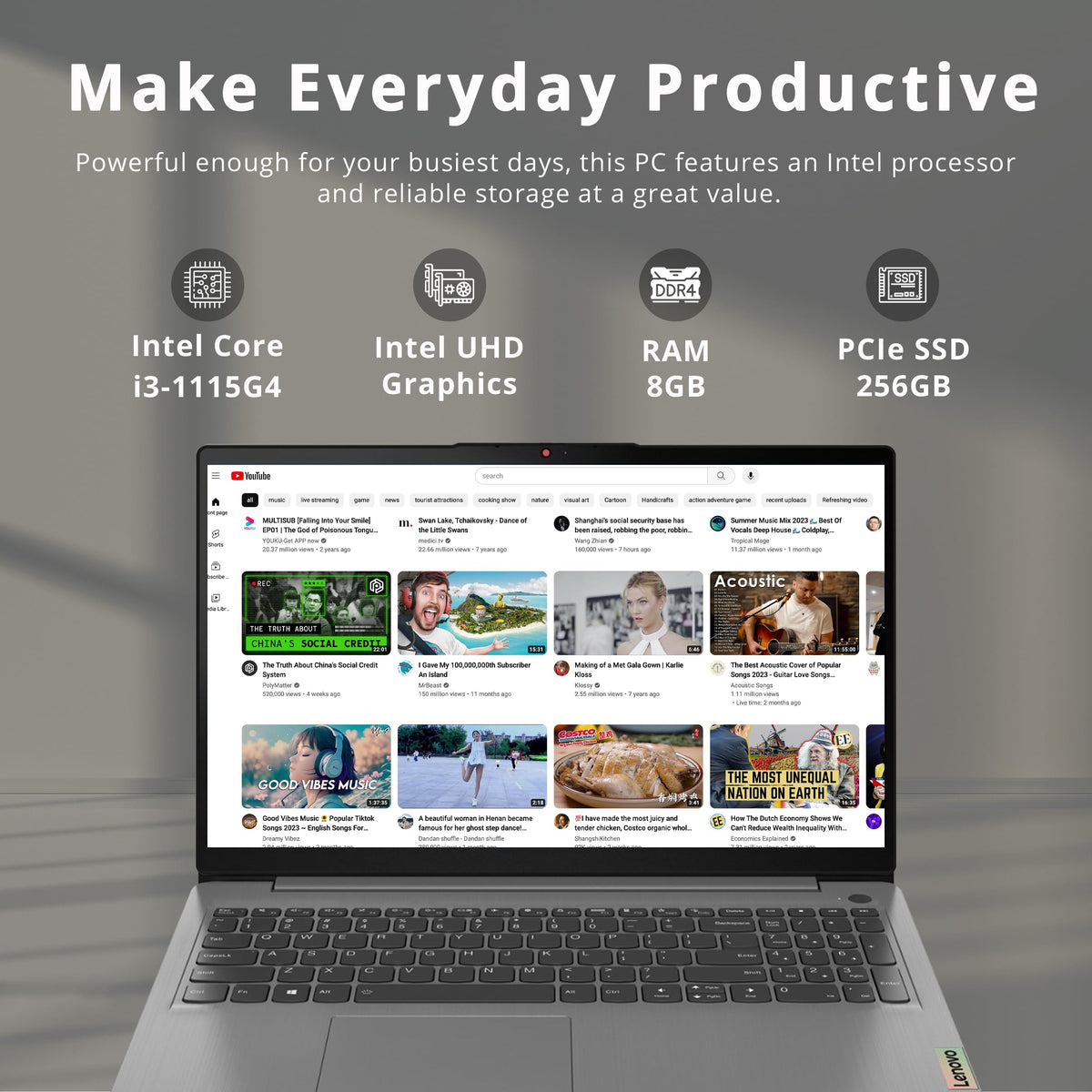 15.6" FHD Touch Laptop, Intel i3, 8GB RAM, 256GB SSD, Grey A679729