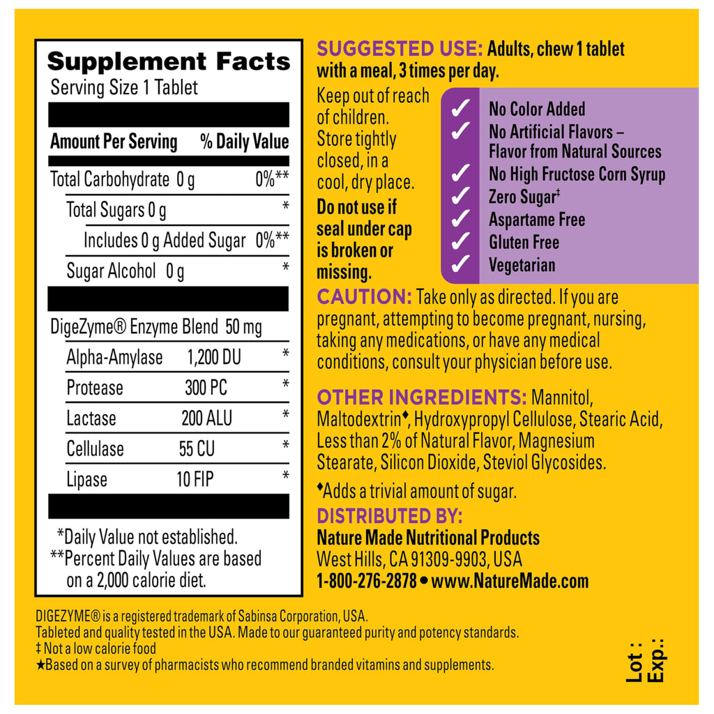Digestive Enzymes 90 Chewable Tablets U204009