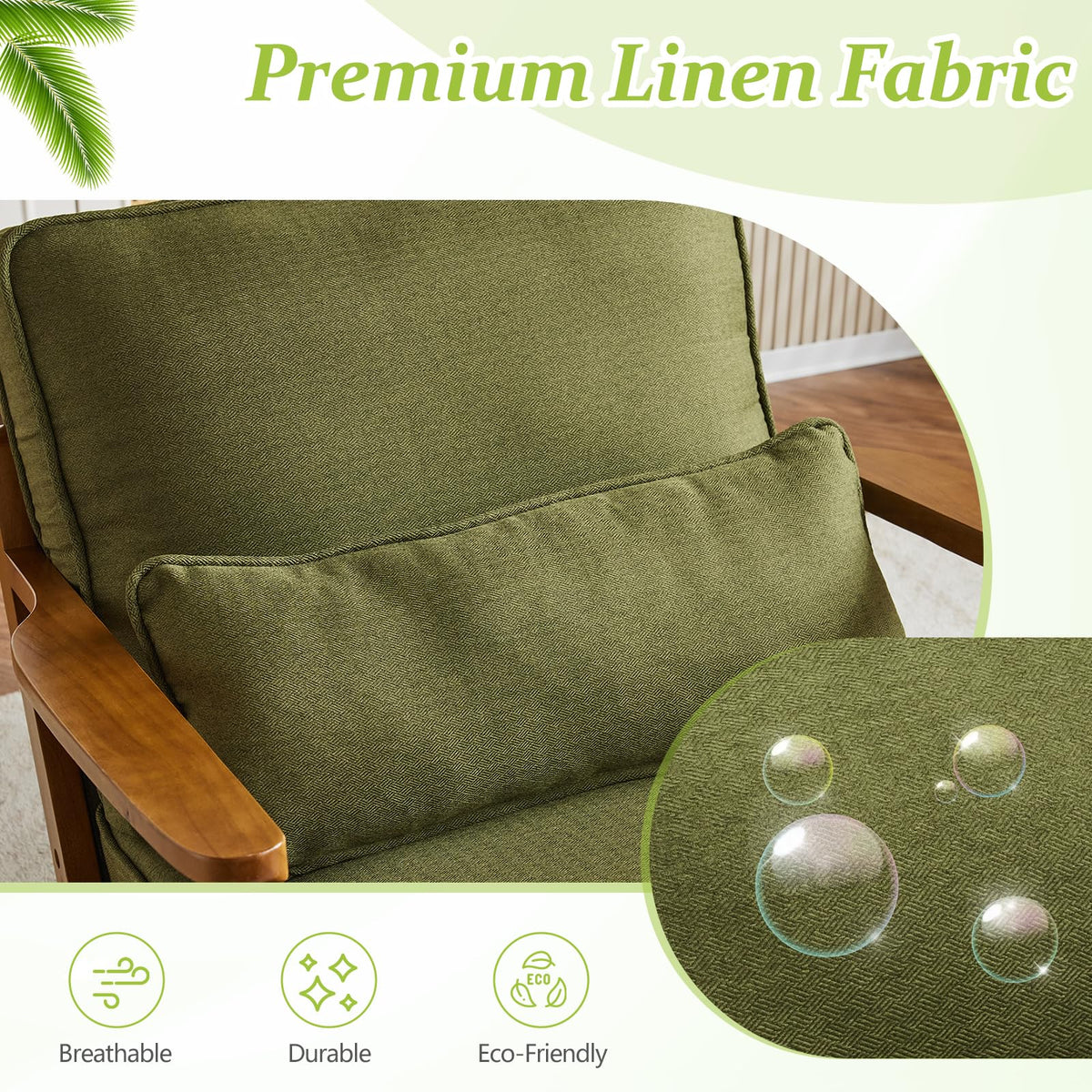 Green Linen Fabric Upholstered Accent Chair Set of 2 N716