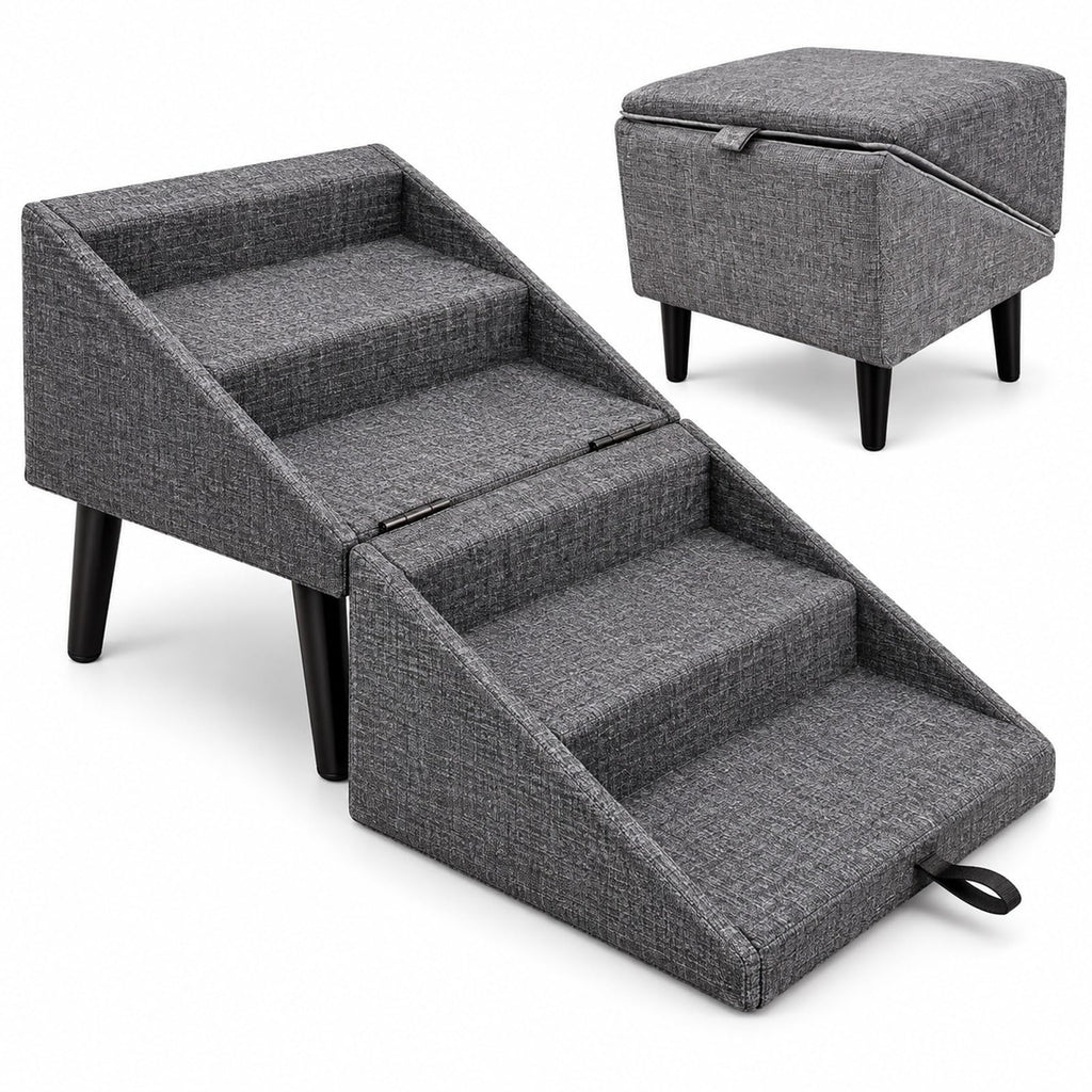 Foldable Dog Stairs Ottoman 2 in 1 Pet Steps with Storage L8496