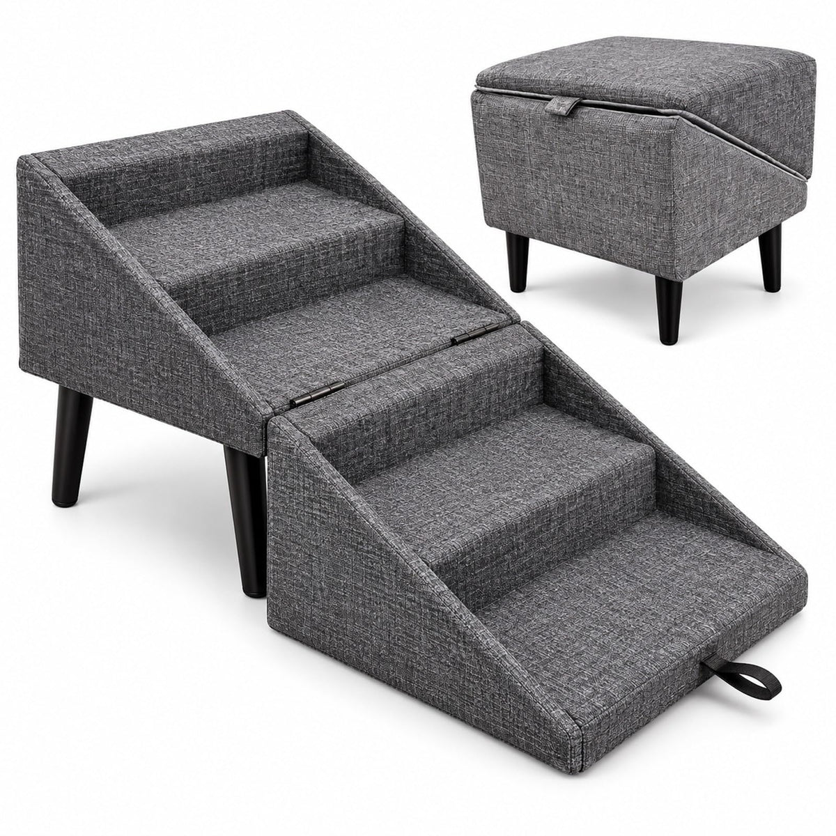 Foldable Dog Stairs Ottoman 2 in 1 Pet Steps with Storage L8496