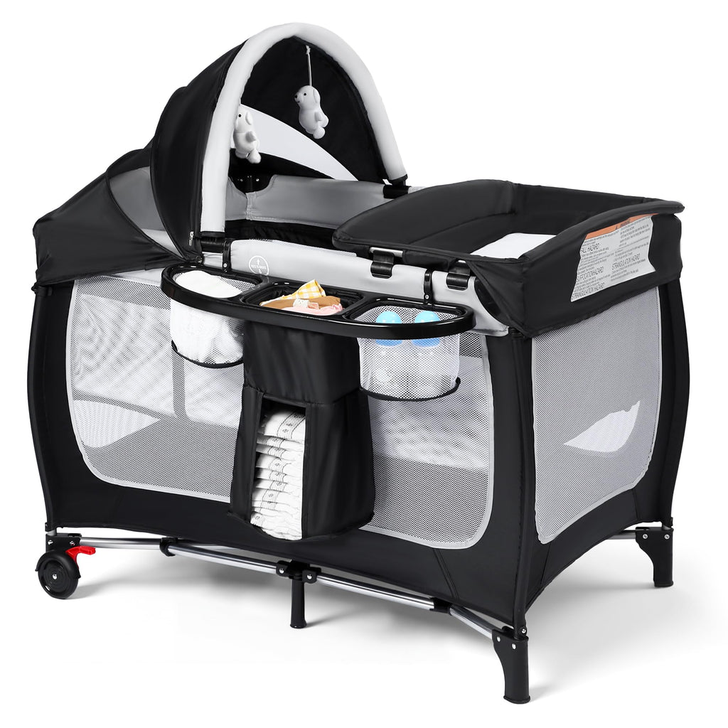4 in 1 Portable Pack and Play Bassinet, Black S576