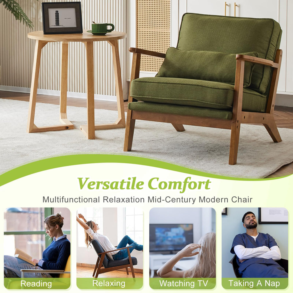 Green Linen Fabric Upholstered Accent Chair Set of 2 N716