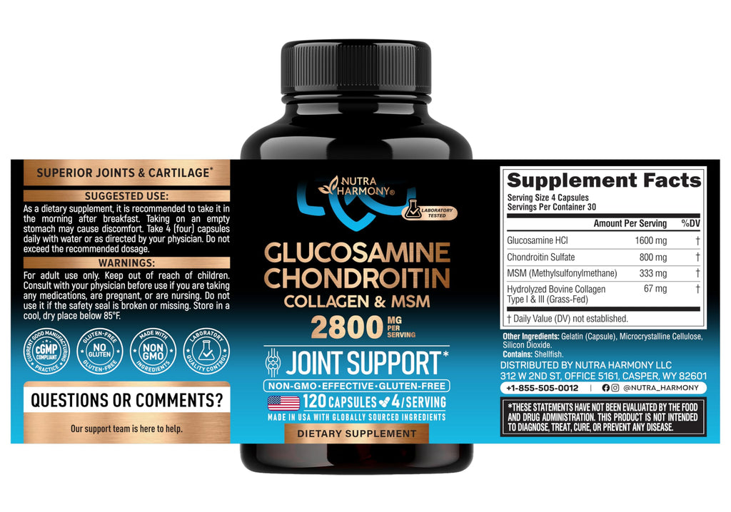 Glucosamine Chondroitin MSM Collagen 2800 mg 120 Caps V930199