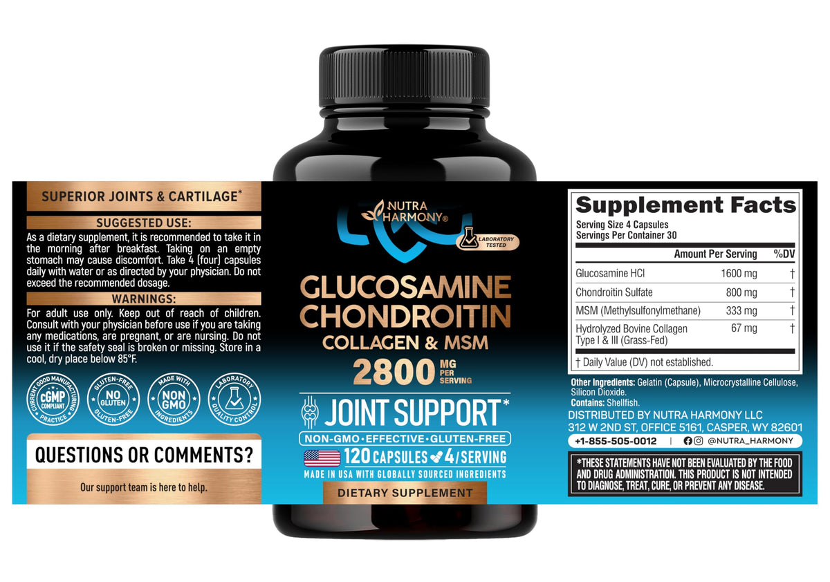 Glucosamine Chondroitin MSM Collagen 2800 mg 120 Caps V930199