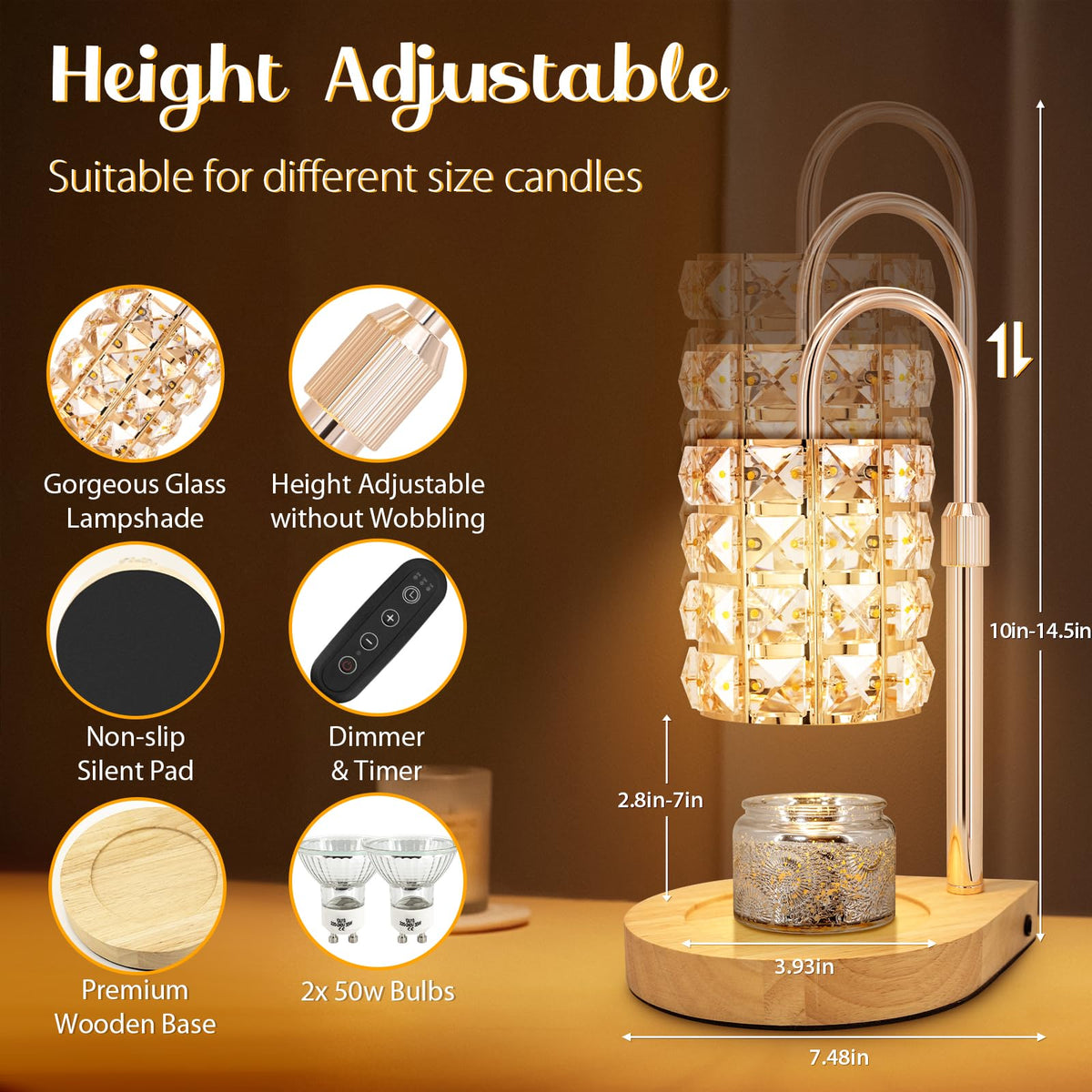 Candle Warmer Lamp with Timer, 2 Bulbs, Gold T89513