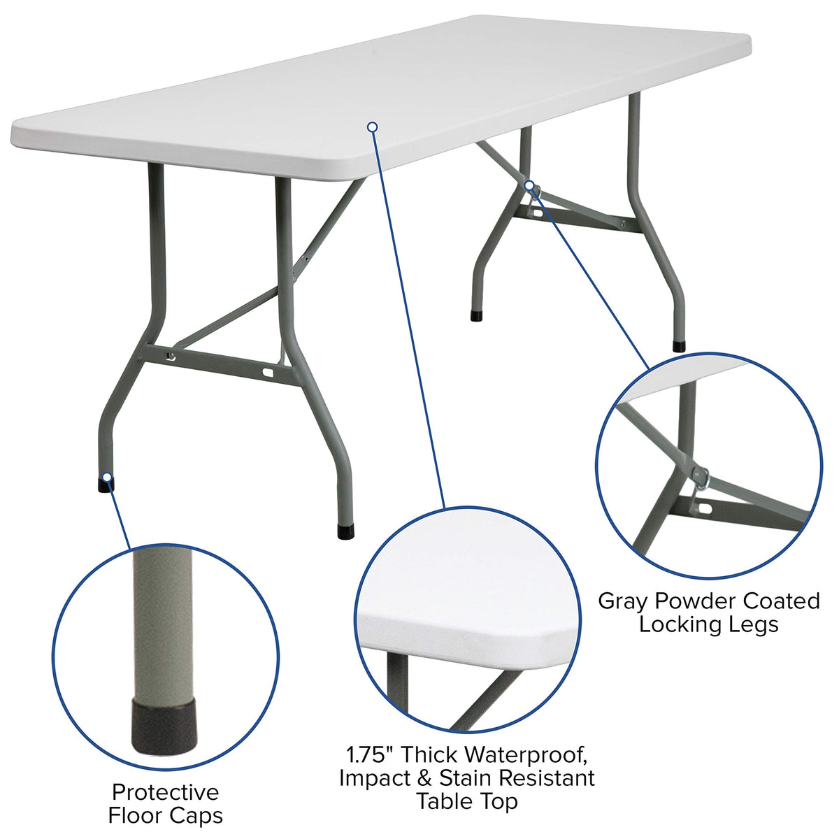 6 Pack 6-Foot Granite White Plastic Folding Table H393
